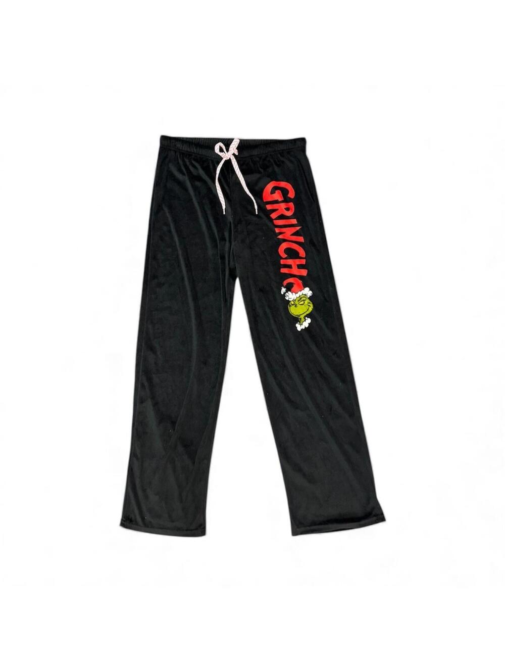 (C304) Dr. Seuss The Grinch Pajama Pants Sleepwear Black Velveteen Grinch